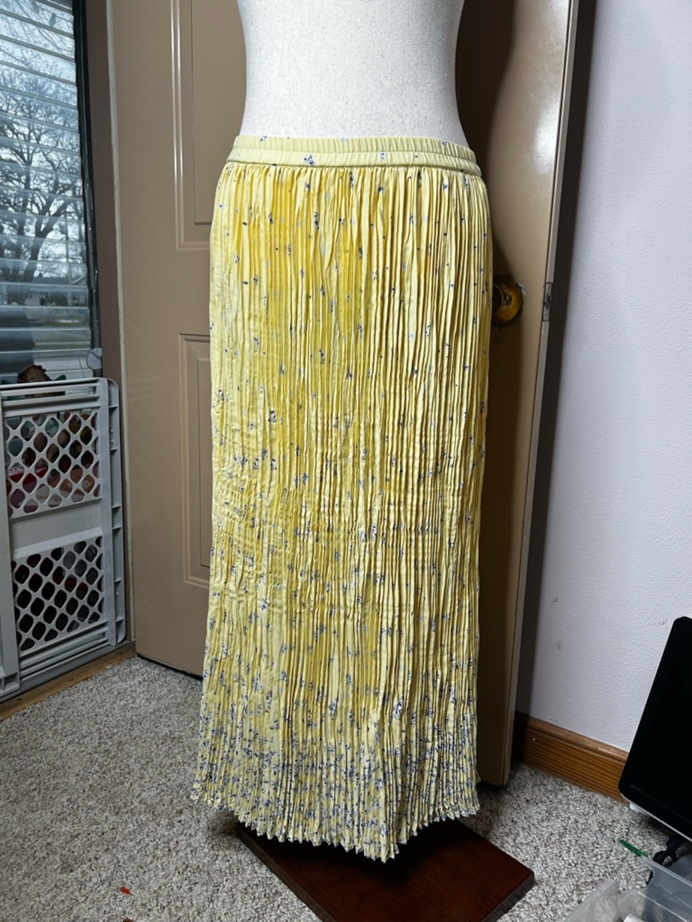 Christopher & Banks Yellow Pleated Floral Maxi Skirt